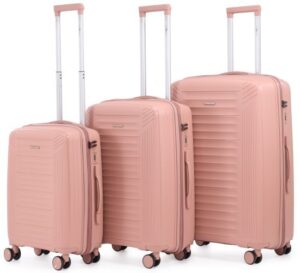 סט מזוודות קשיחות בלתי שבירות 20+24+28 אינץ' דגם Spirit מבית Swiss Voyager - צבע רוז גולד