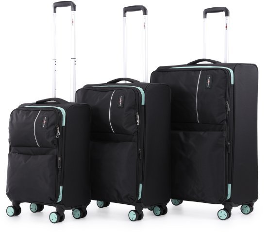 סט מזוודות בד 20+24+28 אינץ' דגם C-lite מבית Swiss Royal - צבע שחור / ירוק