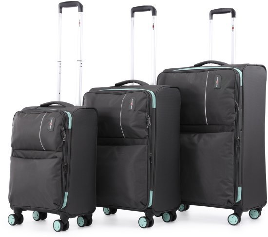 סט מזוודות בד 20+24+28 אינץ' דגם C-lite מבית Swiss Royal - צבע אפור / ירוק