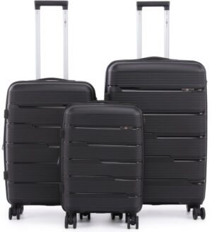 סט מזוודות קשיחות בלתי שבירות 20+24+28 אינץ' דגם Armor מבית Swiss Voyager - צבע שחור