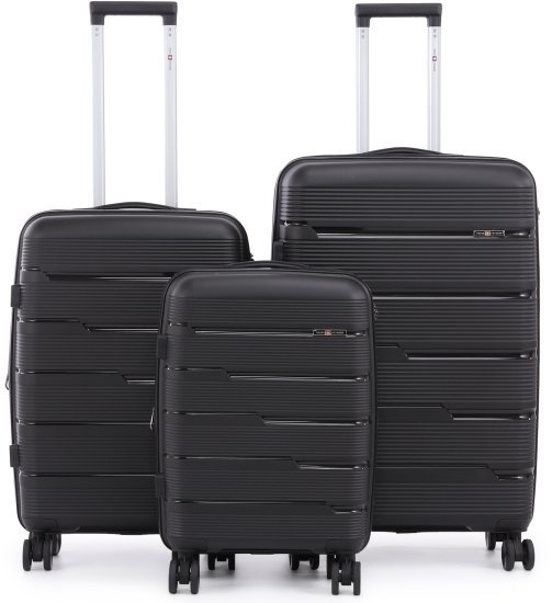 סט מזוודות קשיחות בלתי שבירות 20+24+28 אינץ' דגם Armor מבית Swiss Voyager - צבע שחור