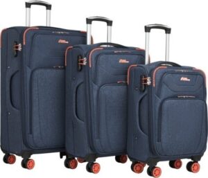 סט מזוודות בד 20+24+28 אינץ' דגם Americano מבית Camel Mountain - צבע כחול / כתום