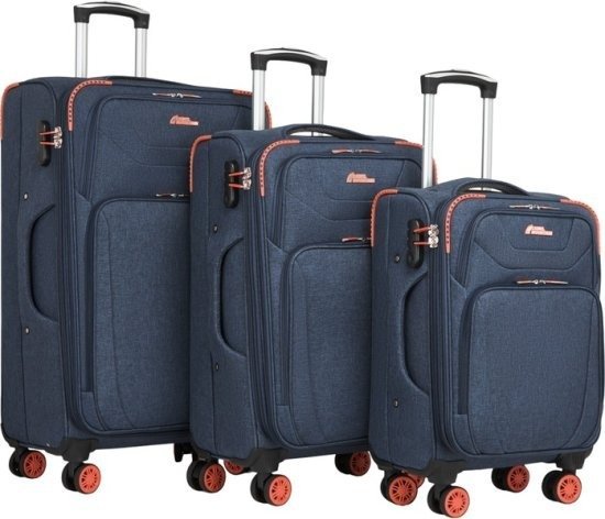 סט מזוודות בד 20+24+28 אינץ' דגם Americano מבית Camel Mountain - צבע כחול / כתום