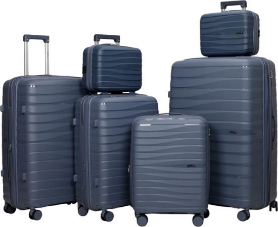 סט מזוודות קשיחות בלתי שבירות בגודל 14+14+20+24+28+32 אינץ' דגם ABLE מבית Camel Mountain - צבע כחול כהה