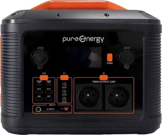 תחנת כוח ניידת עוצמתית 700W בקיבולת 537.6Wh עם Pure Sine Wave, סוללת LiFePO4 בטיחותית, טעינה מהירה כפולה ותאורת חירום דגם ENERGIX-170 מבית Pure Energy