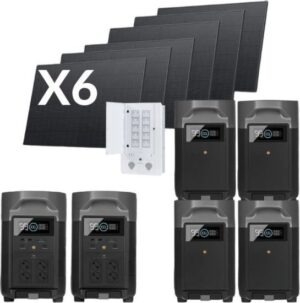 ערכת זוג תחנות כוח ניידות Delta 3600 Pro עם 4 תאי הרחבה (סוללות) + 6 פאנלים סולאריים 540W כל אחד + פאנל חיבור חכם מבית EcoFlow