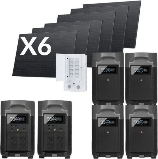 ערכת זוג תחנות כוח ניידות Delta 3600 Pro עם 4 תאי הרחבה (סוללות) + 6 פאנלים סולאריים 540W כל אחד + פאנל חיבור חכם מבית EcoFlow