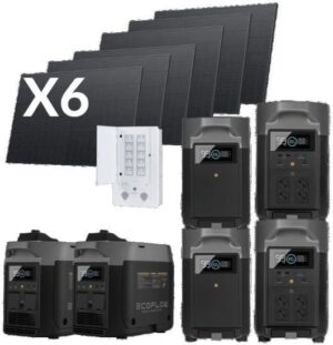 ערכת זוג תחנות כוח ניידות Delta 3600 Pro + זוג גנרטורים חכמים + זוג תאי הרחבה (סוללות) + 6 פאנלים סולאריים 540W כל אחד + פאנל חיבור חכם מבית EcoFlow