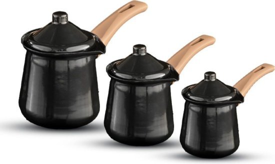 מארז 3 פינג'אנים + מכסה אמייל עם שפת מזיגה 0.5/0.7 / 1.2 ליטר סדרת Coffee Collection מבית Food Appeal - צבע שחור